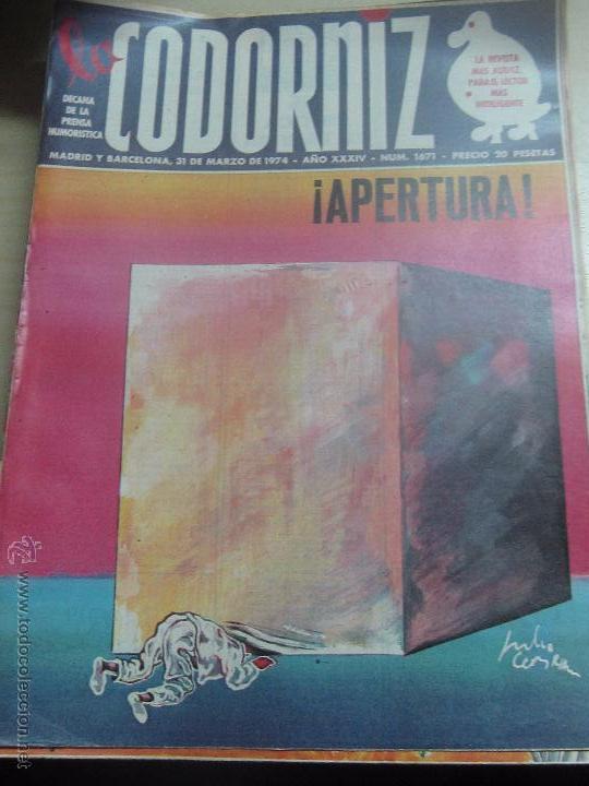 Coleccionismo de Revistas y Peri&oacute;dicos: REVISTA LA CODORNIZ N&ordm; 1671 31 DE MARZO 1974 A&Ntilde;O 34