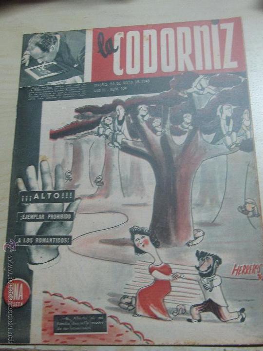 Coleccionismo de Revistas y Peri&oacute;dicos: REVISTA LA CODORNIZ   N&ordm; 104  30 DE MAYO DE 1943 A&Ntilde;O 3