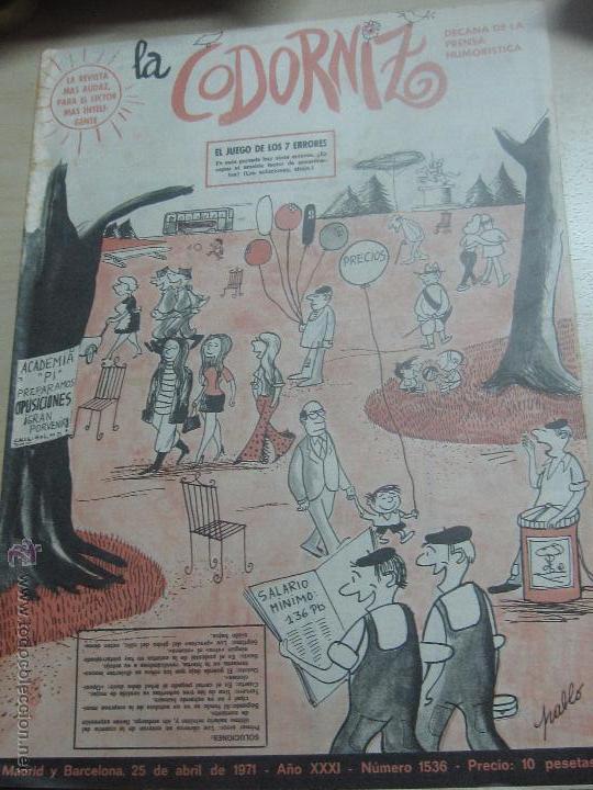 Coleccionismo de Revistas y Peri&oacute;dicos: REVISTA LA CODORNIZ   N&ordm; 1536  25 DE ABRIL DE 1971 A&Ntilde;O 31