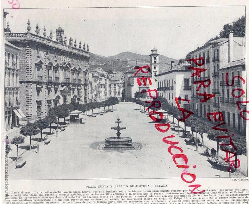 Collection Magazines and Newspapers: GRANADA 1920 PLAZA NUEVA Y PALACIO DE JUST&Iacute;CIA HOJA LIBRO