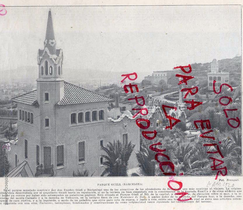 Coleccionismo de Revistas y Peri&oacute;dicos: BARCELONA 1920 PARQUE GUELL  HOJA LIBRO