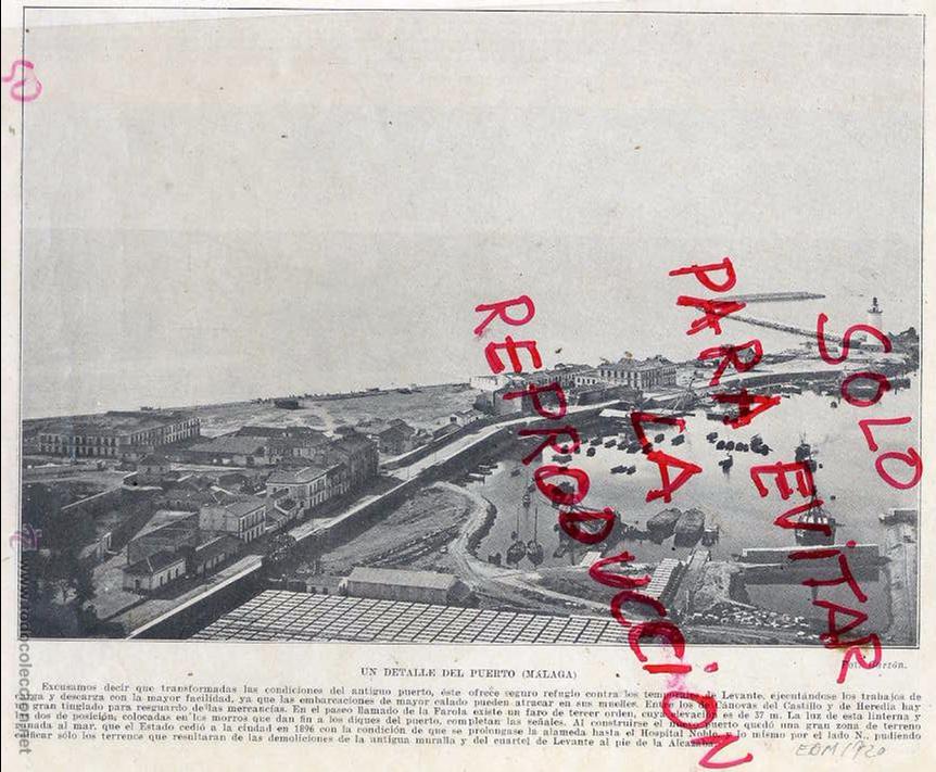 Coleccionismo de Revistas y Peri&oacute;dicos: MALAGA 1920 PUERTO VISTA HOJA LIBRO