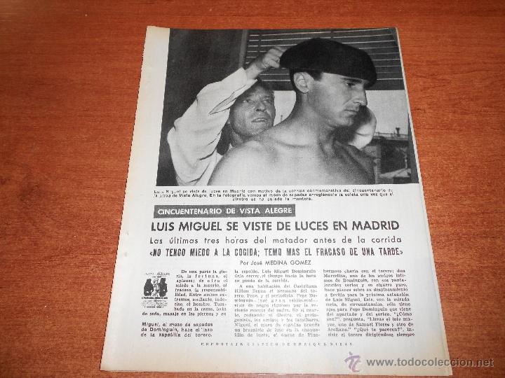 Coleccionismo de Revistas y Peri&oacute;dicos: RECORTE DE PRENSA 1958: TOROS, CINCUENTENARIO DE VISTA ALEGRE, LUIS MIGUEL DOMING&Iacute;N EN MADRID