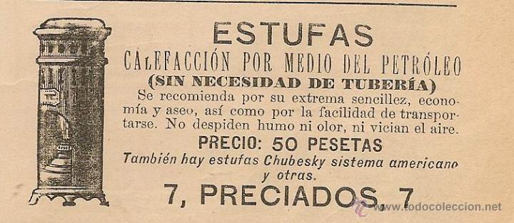 Coleccionismo de Revistas y Peri&oacute;dicos: Publicidad estufas de petr&oacute;leo - 1897