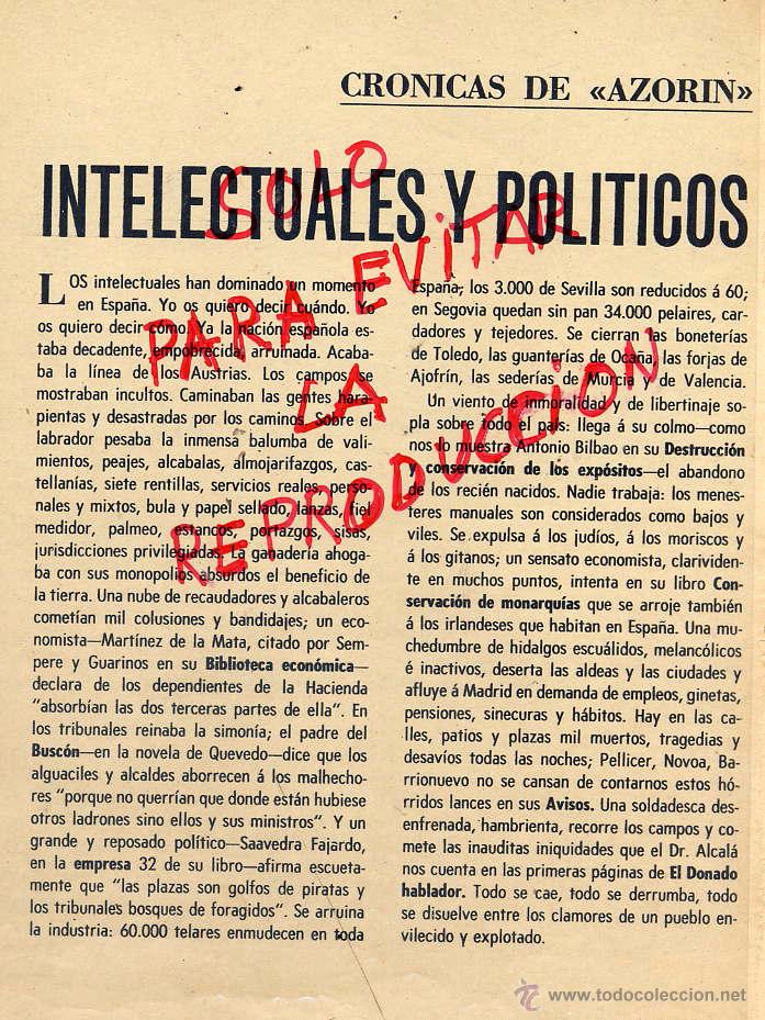 Coleccionismo de Revistas y Peri&oacute;dicos: AZORIN 1967 CRONICAS INTELECTUALES Y POLITICOS 2 HOJAS REVISTA