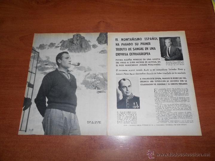 Coleccionismo de Revistas y Peri&oacute;dicos: RECORTE PRENSA 1961: FALLECIMIENTO DE PEDRO ACU&Ntilde;A EN LOS ANDES. FOTO EN LOS GALAYOS SIERRA DE GREDOS