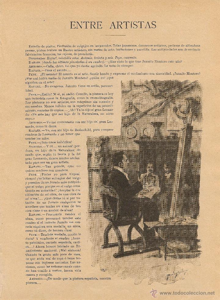 Coleccionismo de Revistas y Peri&oacute;dicos: Entre artistas / di&aacute;logo de Jacinto Benavente, ilustraciones de M&eacute;ndez Bringa  - 1897
