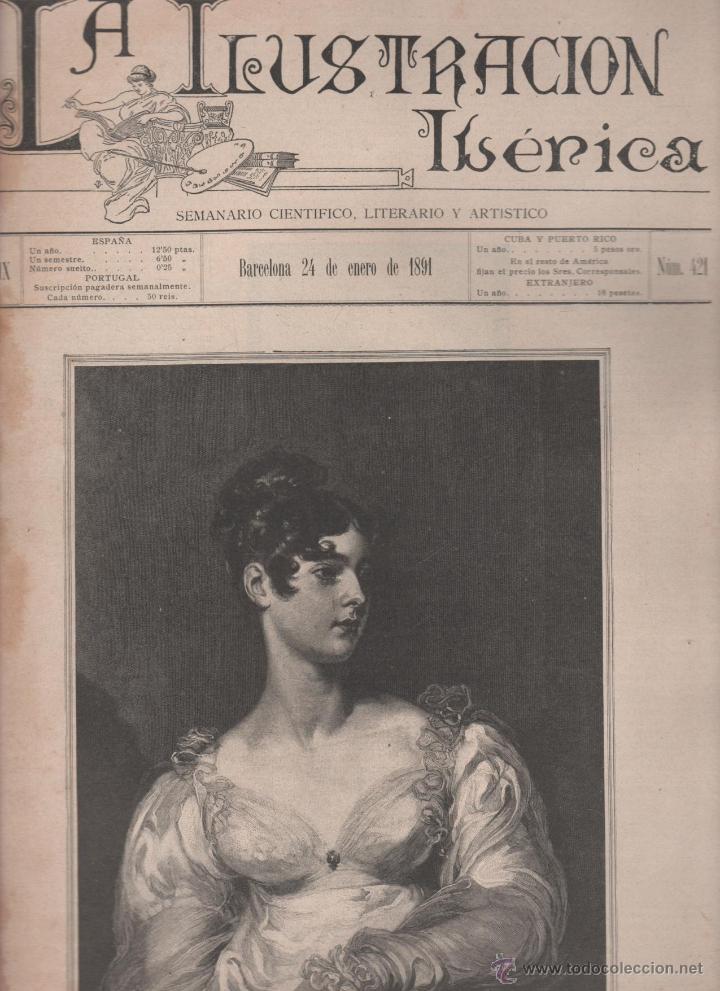 Coleccionismo de Revistas y Peri&oacute;dicos: REVISTA LA ILUSTRACION IBERICA. A&Ntilde;O IX. 24 ENERO 1891. N&ordm; 421. LA CONDESA DE GROSVENOR