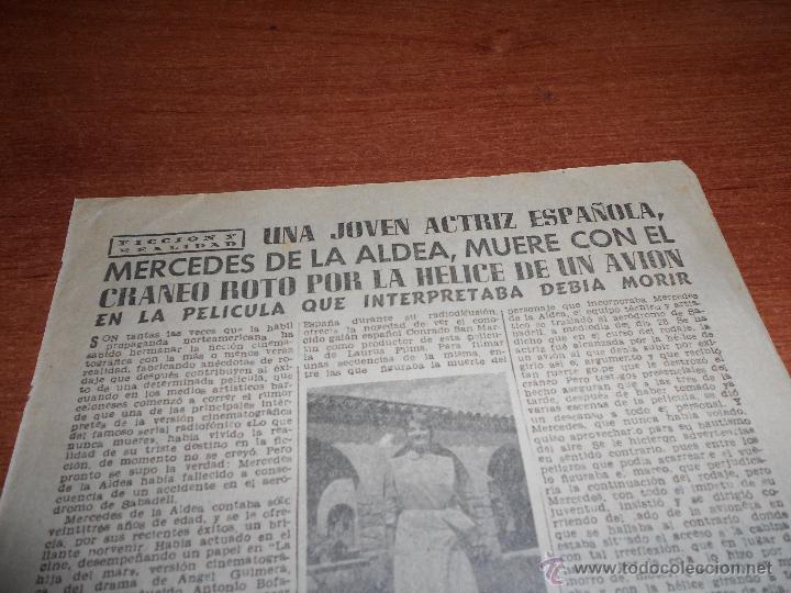 Coleccionismo de revistas y peri&oacute;dicos: ART&Iacute;CULO DE PRENSA 1954: FALLECIMIENTO DE LA ACTRIZ DE RADIO Y CINE MERCEDES DE LA ALDEA EN RODAJE