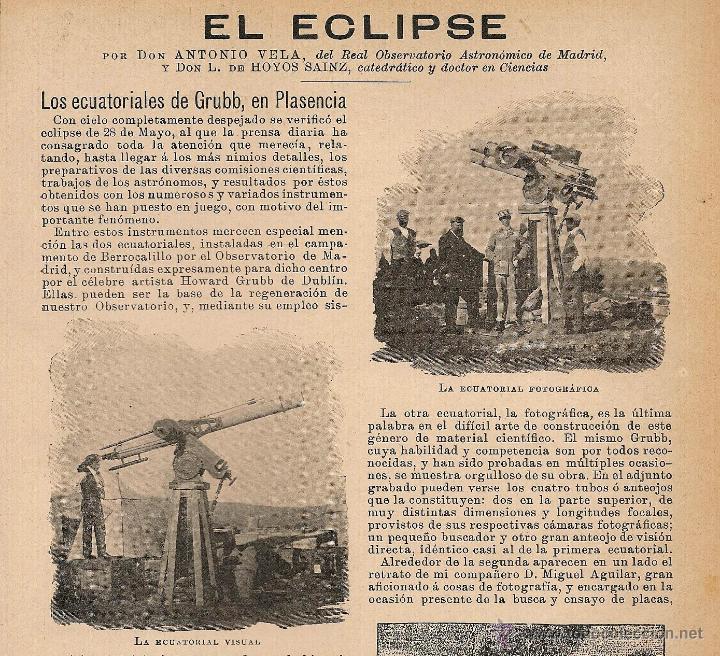 Coleccionismo de revistas y peri&oacute;dicos: * ASTRONOM&Iacute;A * El eclipse : Los ecuatoriales de Grubb en Plasencia   - 1900