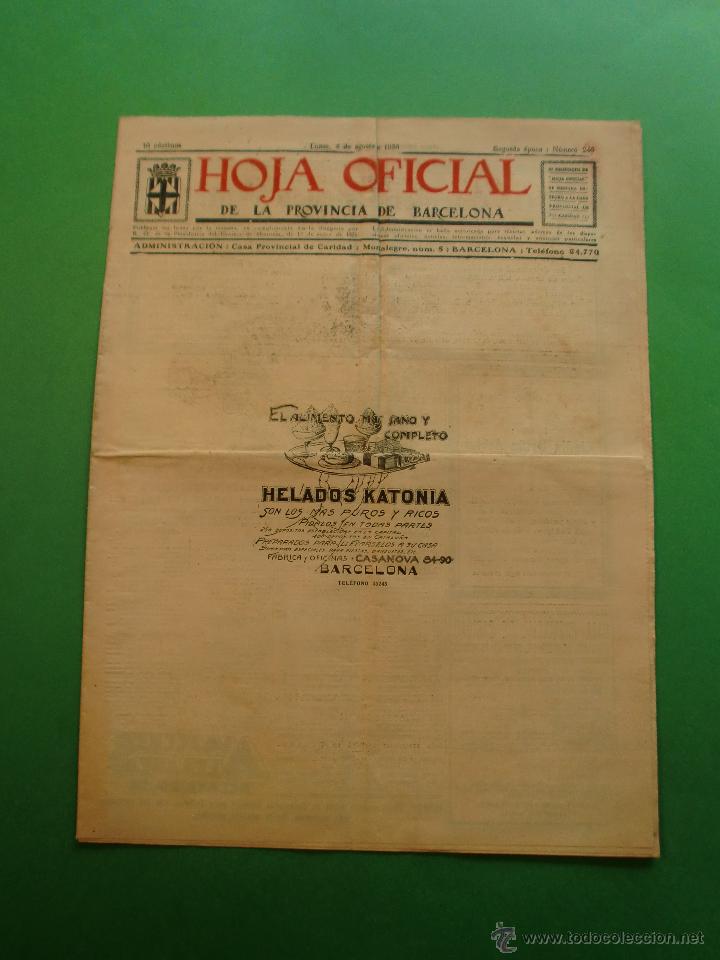 Colecionismo de Revistas e Jornais: HOJA OFICIAL DE LA PROVINCIA DE BARCELONA N&ordm; 240 4/08/1930 - HELADOS KATONIA - ORFEO BARCELONES
