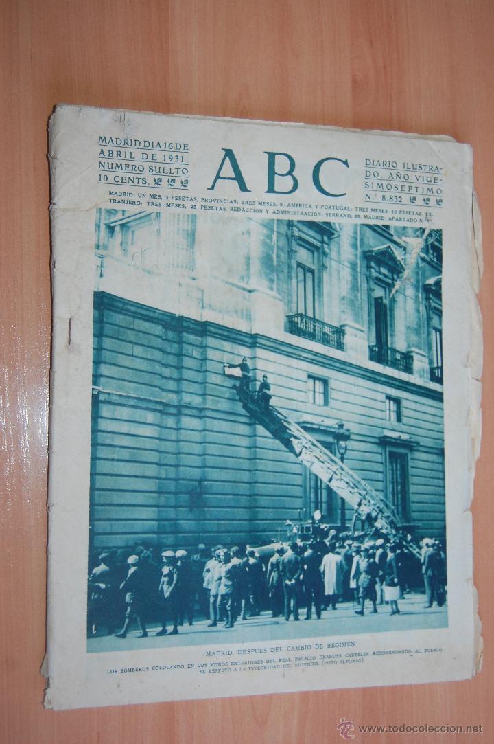 Coleccionismo de revistas y peri&oacute;dicos: ANTIGUO PERIODICO ABC 16 ABRIL 1931 MADRID DESPUES DEL CAMBIO DE REGIMEN. II REPUBLICA
