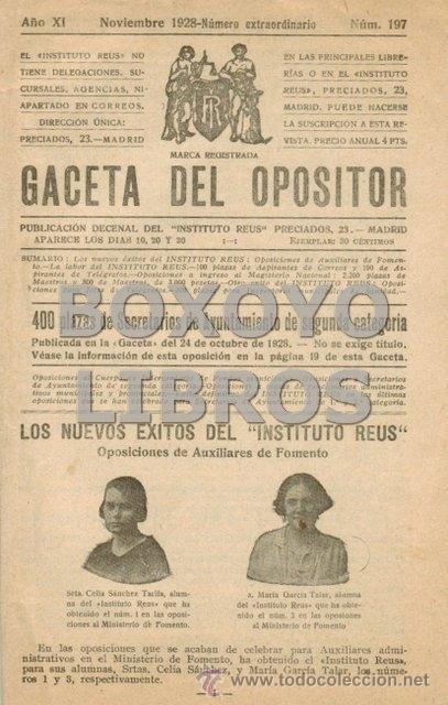 Collection Magazines and Newspapers: Gaceta del opositor. Publicaci&oacute;n decenal del 'Instituto Reus'. A&ntilde;o XI. Noviembre 1928-N&uacute;mero extraor
