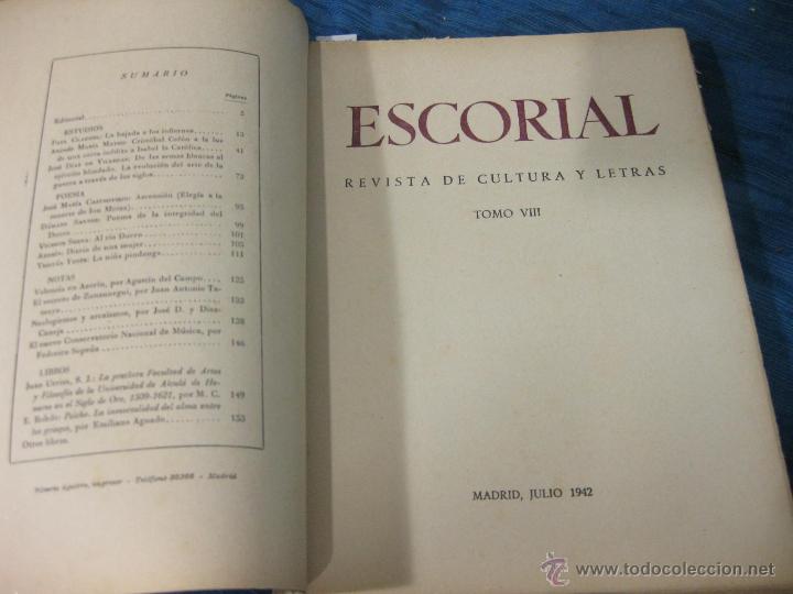 Colecionismo de Revistas e Jornais: REVISTA ESCORIAL. DE CULTURA Y LETRAS. TOMO VIII. MADRID JULIO DE 1942