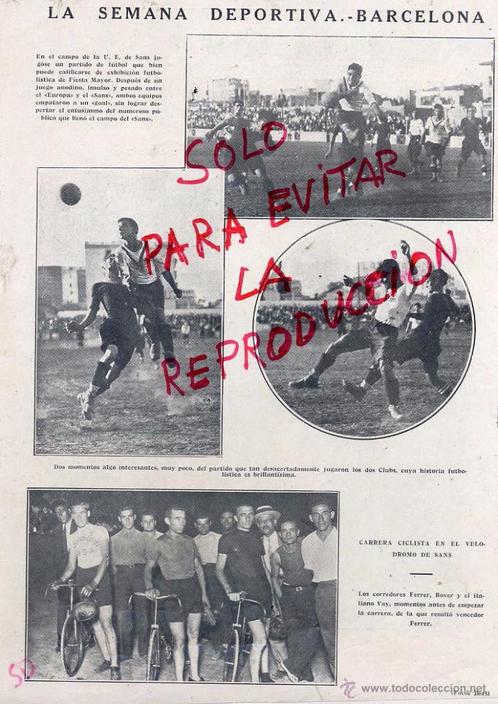 Coleccionismo de revistas y peri&oacute;dicos: FUTBOL 1929 EUROPA-SANS FIESTAS Y CICLISMO VELODROMO DE SANS HOJA REVISTA