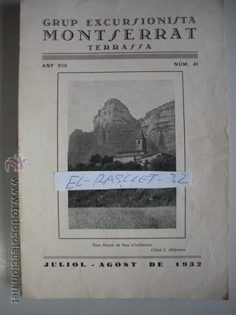 Coleccionismo de Revistas y Peri&oacute;dicos: REVISTA GRUP EXCURSIONISTA MONTSERRAT DE TERRASSA - JULIOL - AGOST - N&ordm; - 41 - DEL ANY 1932 -