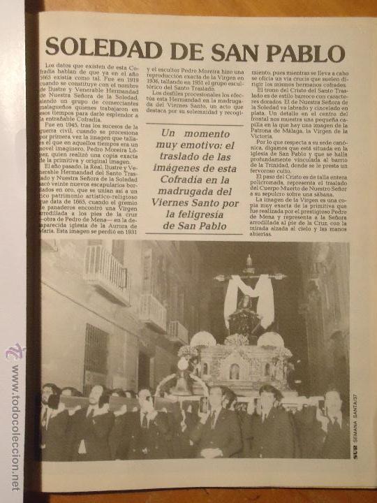 Coleccionismo de Revistas y Peri&oacute;dicos: ANTIGUO ARTICULO SEMANA SANTA DE MALAGA CAPITAL - VIRGEN DE LA SOLEDAD DE SAN PABLO