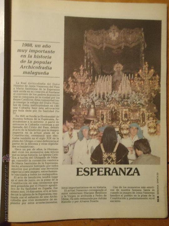 Coleccionismo de Revistas y Peri&oacute;dicos: ANTIGUO ARTICULO SEMANA SANTA DE MALAGA CAPITAL - VIRGEN DE LA ESPERANZA