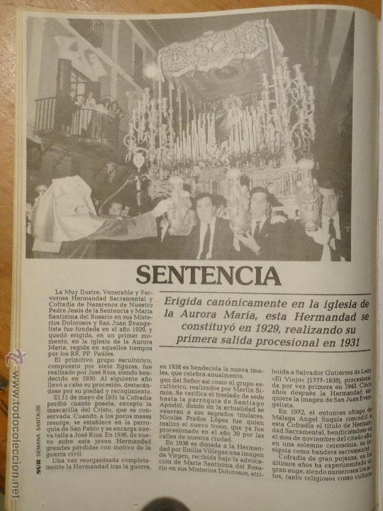 Coleccionismo de Revistas y Peri&oacute;dicos: ANTIGUO ARTICULO SEMANA SANTA DE MALAGA CAPITAL -  VIRGEN DEL ROSARIO DE LA SENTENCIA
