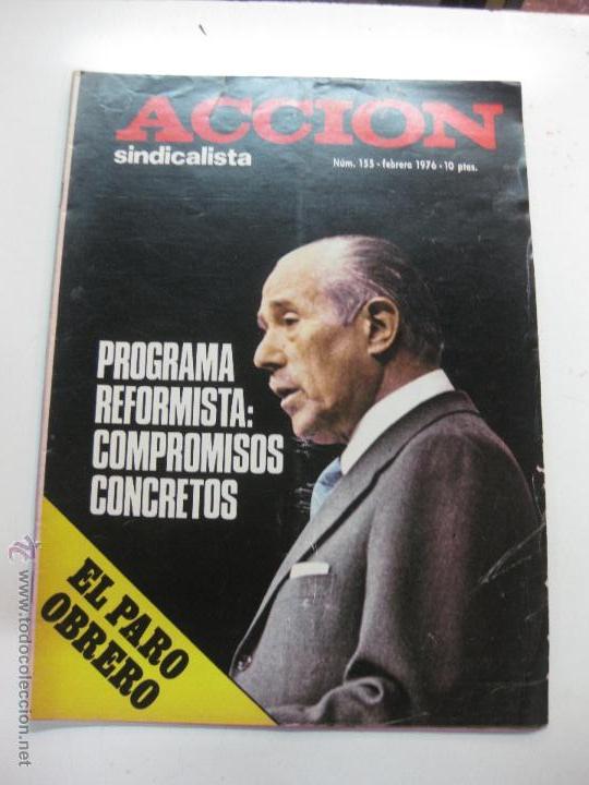 Coleccionismo de revistas y peri&oacute;dicos: REVISTA ACCION SINDICALISTA N&ordm; 155. FEBRERO 1976. SOCIAS HUMBERT.