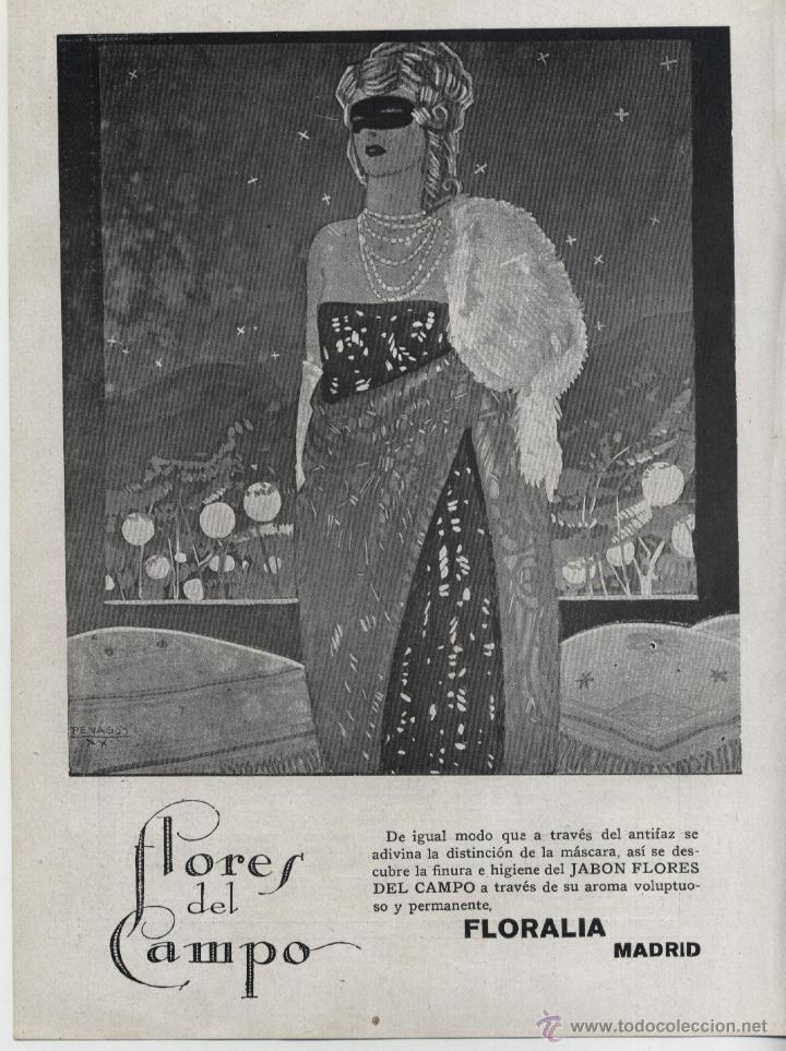Coleccionismo de Revistas y Peri&oacute;dicos: Publicidad jab&oacute;n Flores del Campo / dibujo de Penagos ; reverso jaboner&iacute;a Heno de Pravia - 1920