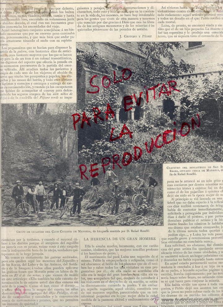 Coleccionismo de revistas y peri&oacute;dicos: CICLISMO 1899 CICLISTAS EXCURSION SAN BENET DE BAGES HOJA REVISTA