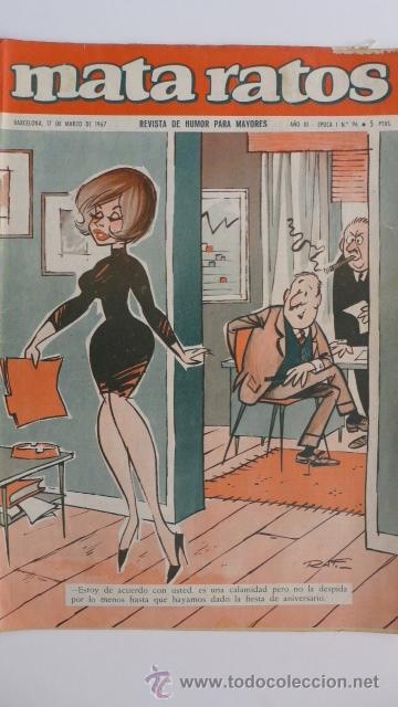 Coleccionismo de revistas y peri&oacute;dicos: Revista Mata Ratos. N&uacute;m. 96. Marzo de 1967. Revista de humor para mayores.