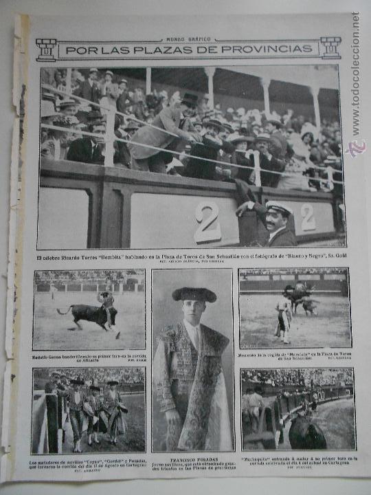 Coleccionismo de revistas y peri&oacute;dicos: hln- hoja 1913- plazas de toro san sebastian , alicante, cartagena, toreros bombita, manolete