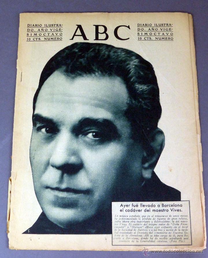Coleccionismo de Revistas y Peri&oacute;dicos: Diario ABC Diciembre 1932 n&ordm; 9 Entierro Maestro Vives publicidad &eacute;poca