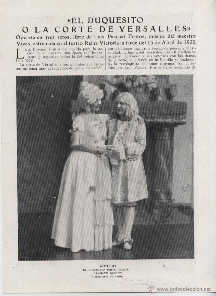Coleccionismo de Revistas y Peri&oacute;dicos: El duquesito o la corte de Versalles /opereta Luis Pascual Frutos, maestro Vives - 1920