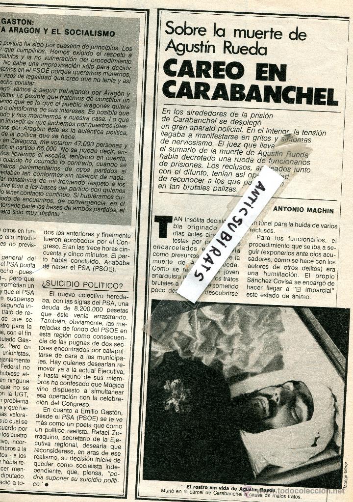 Coleccionismo de revistas y peri&oacute;dicos: REVISTA 1978 ASESINATO POR LA POLICIA DEL ANARQUISTA AGUSTIN RUEDA CNT BAR LA SAL DEL POBLE SEC