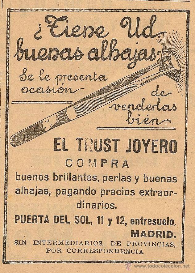 Coleccionismo de Revistas y Peri&oacute;dicos: Publicidad El Trust Joyero - 1920