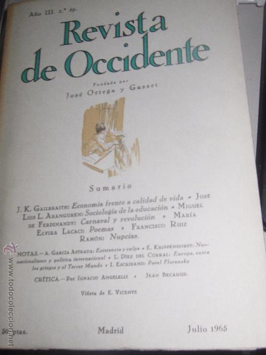 Coleccionismo de revistas y peri&oacute;dicos: REVISTA DE OCCIDENTE FEDERICO JOS&Eacute; ORTEGA Y GASSET A&Ntilde;O III N&ordm; 28  JULIO 1965