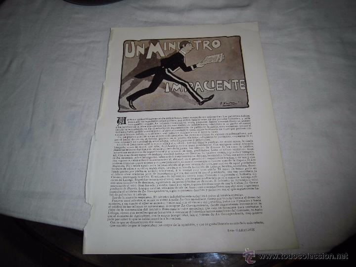 Collectionnisme de Revues et Journaux: UN MINISTRO IMPACIENTE POR LUIS GABALDON HOJA DE REVISTA BLANCO Y NEGRO 1902