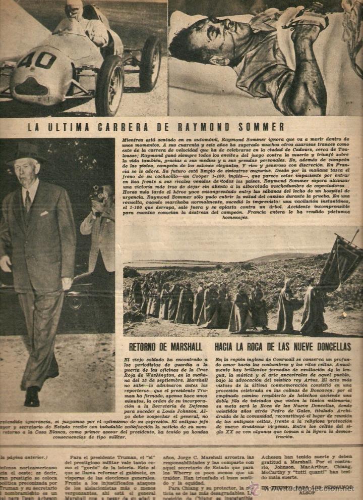 Coleccionismo de Revistas y Peri&oacute;dicos: 1950 MUERTE PILOTO FORMULA 1 RAYMOND SOMMER GUERRA COREA HISTORIA FRANCISCO RAMIREZ ARTILLERO MALAGA