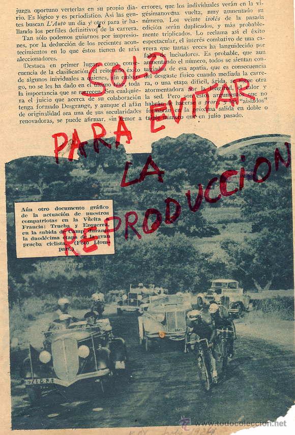 Coleccionismo de revistas y peri&oacute;dicos: CICLISMO 1924 TRUEBA Y EZQUERRA VUELTA A FRANCIA HOJA REVISTA