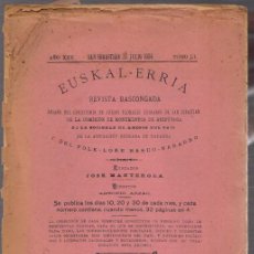 Coleccionismo de Revistas y Periódicos: REVISTA BASCONGADA EUSKAL-ERRIA. SAN SEBASTIAN, AÑO 1904. TOMO LI