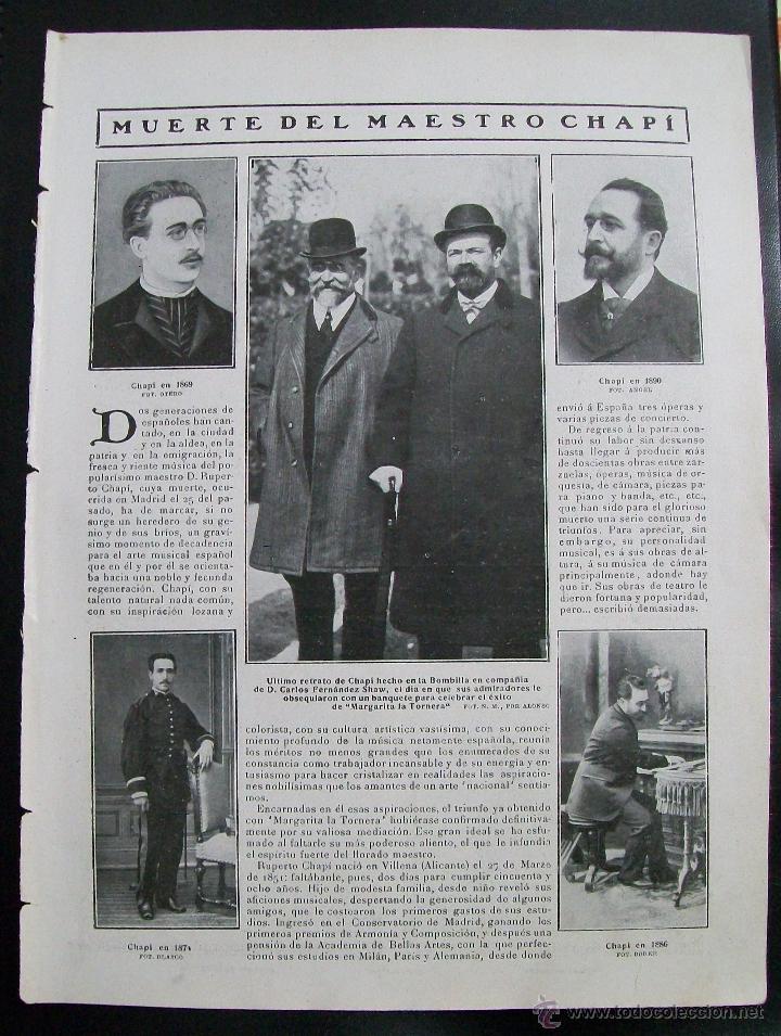 Collezionismo di Riviste e Giornali: P&Aacute;GINA DOS CARAS MUERTE DELMAESTRO CHAP&Iacute; Y EL ENTIERRO DEL COMPOSITOR NUEVO MUNDO 1909