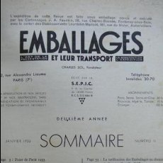 Coleccionismo de Revistas y Periódicos: EMBALLAGES ET LEUR TRANSPORT. DEUXIÈME ANNÉE JANVIER 1933, Nº 11. 
