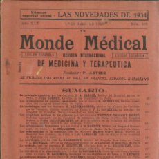 Coleccionismo de Revistas y Periódicos: LE MONDE MEDICAL. REVISTA INTERNACIONAL DE MEDICINA. EDICIÓN ESPAÑOLA. BARCELONA. Nº 889. 1935. Lote 54602247
