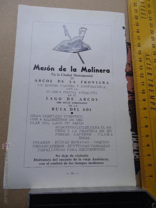 Colecionismo de Revistas e Jornais: HOJA PUBLICITARIA CADIZ - MESON DE LA MOLINERA  ARCOS DE LA FRONTERA ARTICULO RAFAEL LANDIN CARRASC0