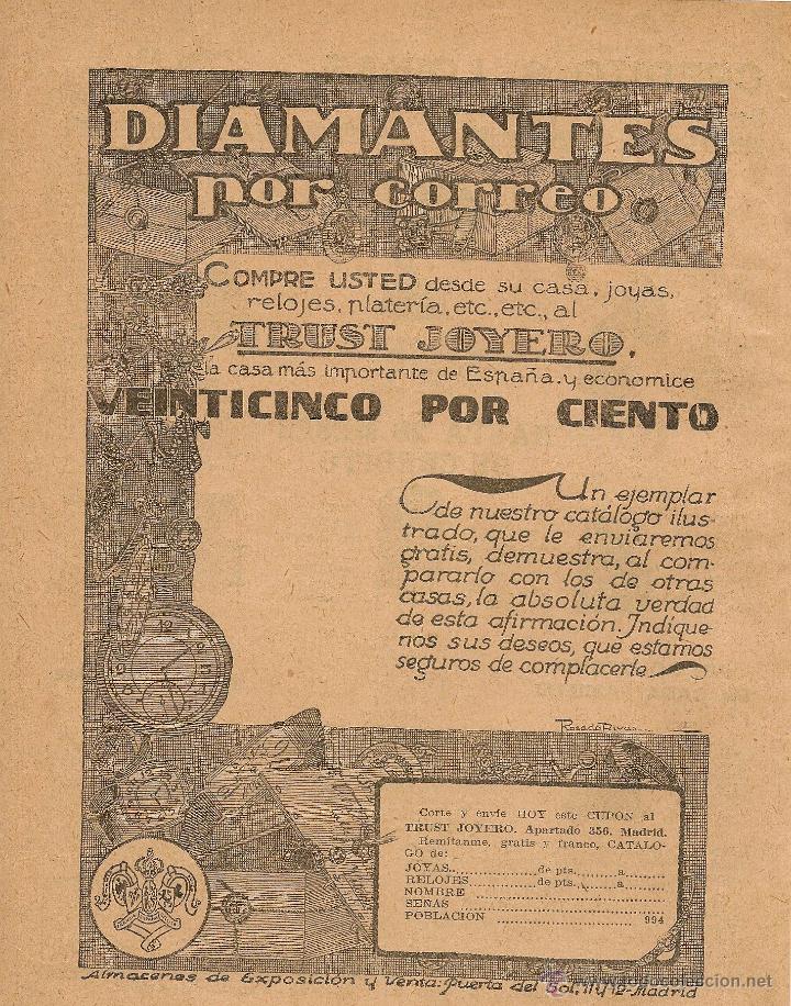 Coleccionismo de Revistas y Peri&oacute;dicos: Publicidad diamantes , venta por correo de Trust Joyero  - 1921