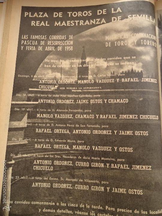 Coleccionismo de Revistas y Peri&oacute;dicos: bby 1958 hoja - toros sevilla plaza de la maestranza , jaime ostos, antonio ordo&ntilde;ez, rafael ortega ,