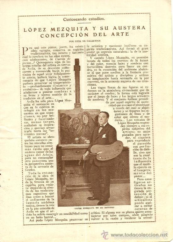 Coleccionismo de revistas y peri&oacute;dicos: * PINTURA * &Aacute;VILA * L&oacute;pez Mezquita y su austera concepci&oacute;n del arte / Luis de Galinsoga - 1925