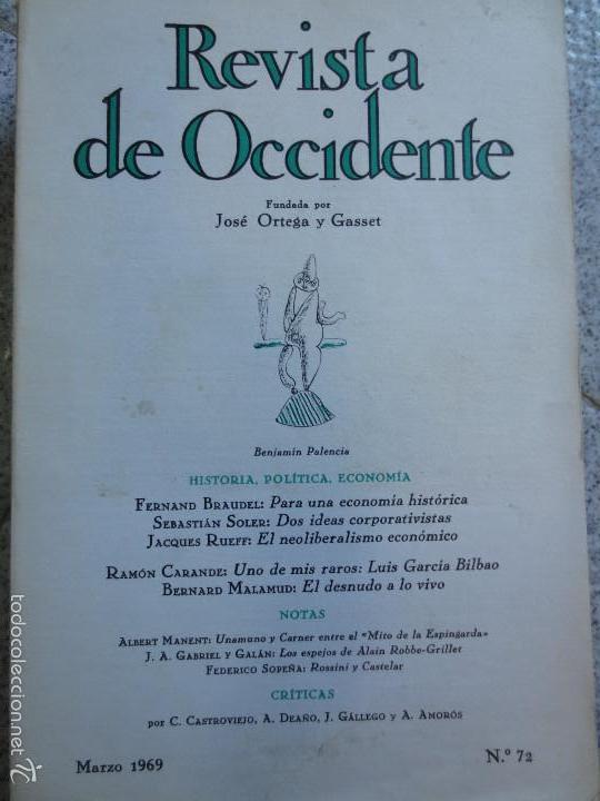 Coleccionismo de revistas y peri&oacute;dicos: REVISTA DE OCCIDENTE JOS&Eacute; ORTEGA Y GASSET  N&ordm; 72 MARZO 1969