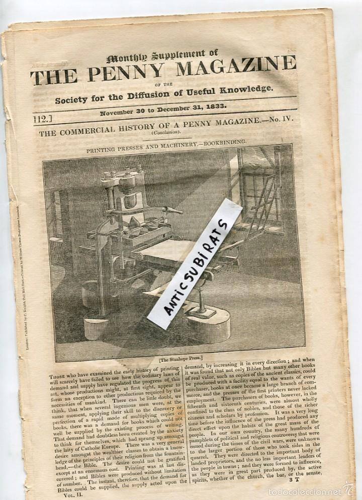 Collection Magazines and Newspapers: RARISIMA REVISTA INGLESA A&Ntilde;O 1833 IMPRENTA MAQUINAS DE IMPRIMIR IMPRIMIR ANTIGUAS DEL SGLO XIX