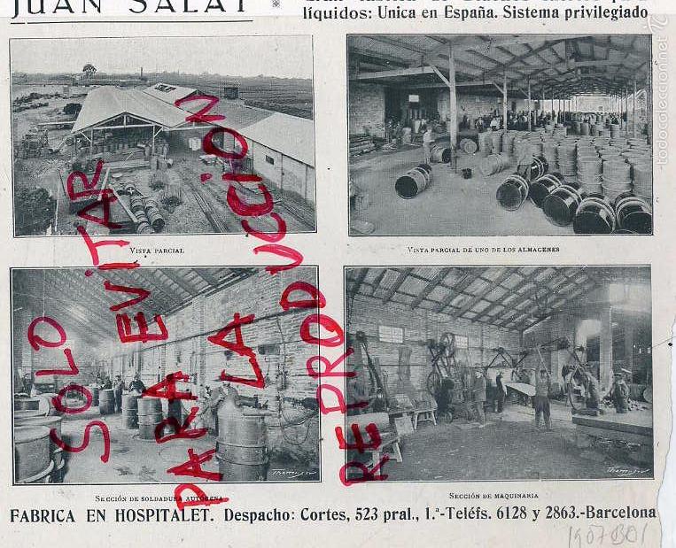 Colecionismo de Revistas e Jornais: BARCELONA 1907 JUAN SALAT FABRICA DE BIDONES HOJA LIBRO