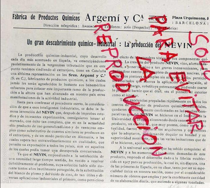 Colecionismo de Revistas e Jornais: BARCELONA 1907 ARGEMI Y CIA. PRODUCTOS QUIMICOS NEVIN HOJA LIBRO
