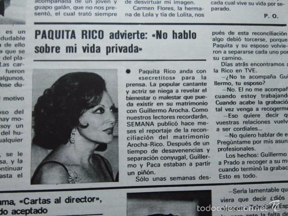 Coleccionismo de revistas y peri&oacute;dicos: RECORTE PAQUITA RICO