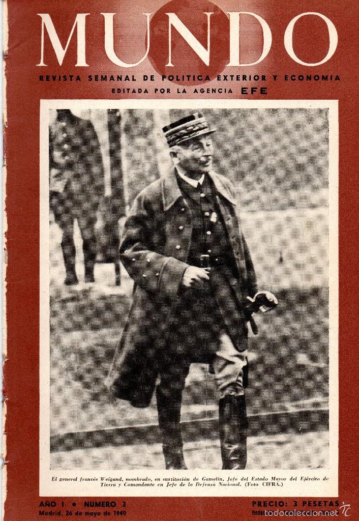 Coleccionismo de revistas y peri&oacute;dicos: mundo revista semanal n&ordm; 3,26 de mayo de 1940